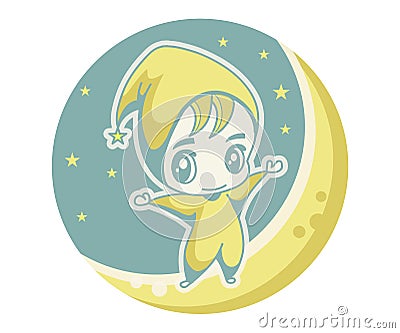 Cute kid on the moon Vector Illustration