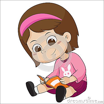 Cute kid read a book for exame. Vector Illustration