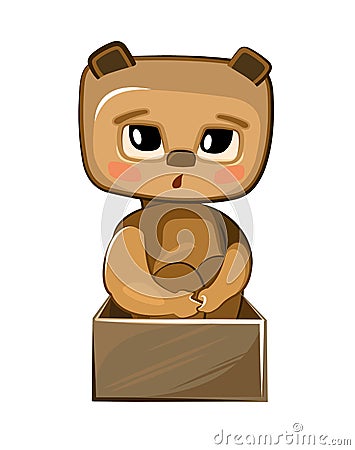 Cute kid Teddy in a cardboard box. A kind kid animal as a gift. Illustration for children. Isolated on white background Vector Illustration