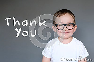 Cute Kid with a Thank You message Stock Photo