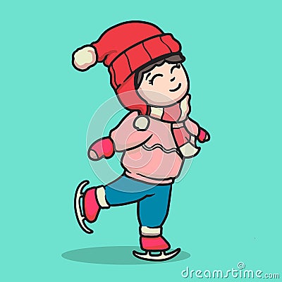 Cute kid with winter cloth happy and smiling Cartoon Illustration