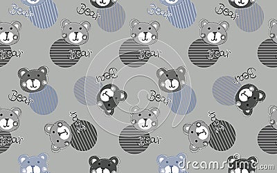 Cute kids bear pattern for boys. Colorful bear on the abstract background create a fun cartoon drawing. Vector Illustration