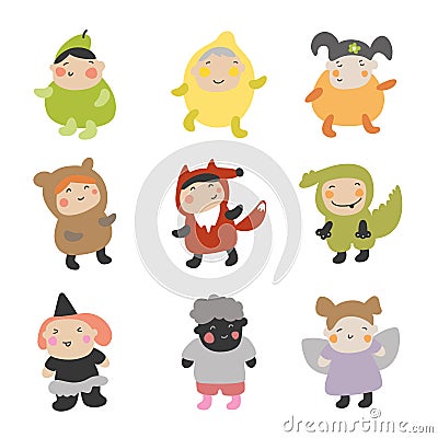 Cute Kids Character. Vector illustration set of kids. Character with different party costume style Cartoon Illustration