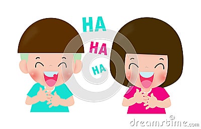 Cute kids laughing together, Children laugh funny. boy and girl cartoon character Isolated on white background Vector illustration Vector Illustration