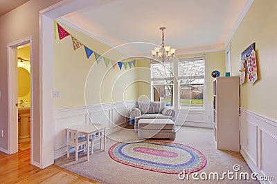 Cute kids play room with rug. Stock Photo