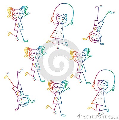 Cute kids playing. Vector Illustration