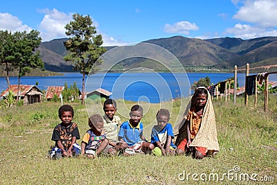 Indigenous Kids in the Arfak Mountains, Papua Editorial Stock Photo