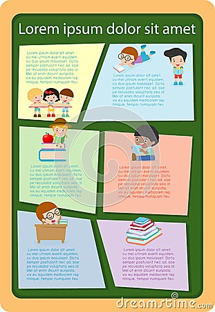 Cute kids reading books, Template for advertising brochure,your text, ready for your message. Vector illustration. Vector Illustration