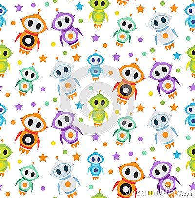 Cute kids seamless pattern robot rocket. Children endless background, texture, wallpaper. Vector illustration. Vector Illustration