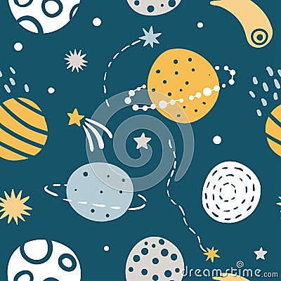 Cute Kids Space Vector Seamless Pattern Vector Illustration