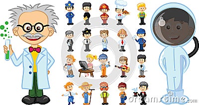Cute kids in various professions avatar set. Smiling little boys and girls in uniform with professional equipment Cartoon Illustration