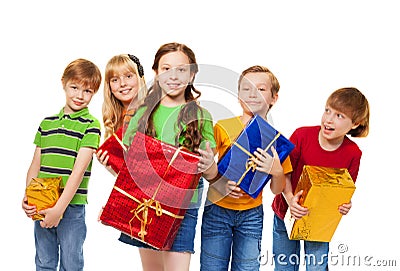 Cute kids with wrapped boxes Stock Photo