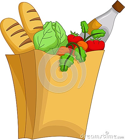 Cute kind fresh vegetable and milk cartoon on basket Stock Photo