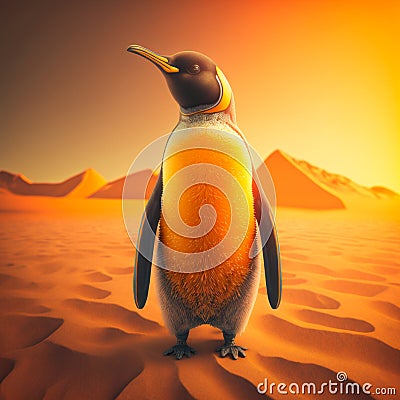 Cute king penguin standing in the mountain desert, generative ai Stock Photo