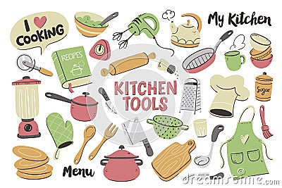 Cute Kitchenware Tools isolated Background Vector Illustration