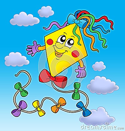 Cute kite on blue sky Cartoon Illustration