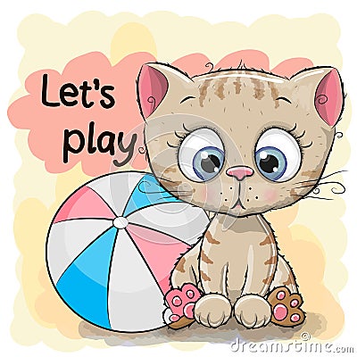 Cute Kitten with a ball Vector Illustration