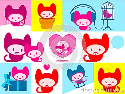 Cute kitten collection Vector Illustration