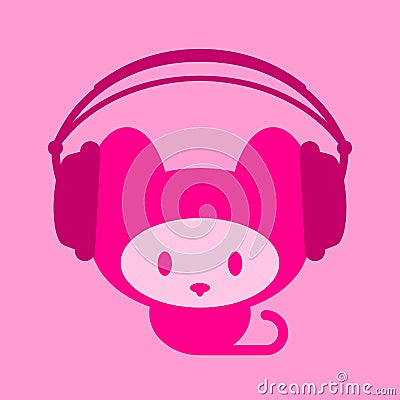 Cute kitten with headphones Vector Illustration