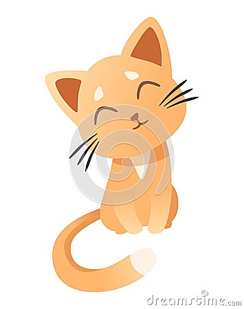 Cute kitten sits and smiles. Red cat sits and purrs Vector Illustration