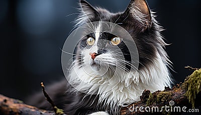 Cute kitten sitting outdoors, staring with alertness, fluffy fur generated by AI Stock Photo