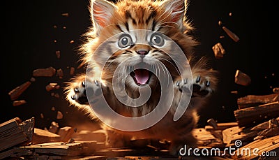 Cute kitten sitting, playing with toy, looking at camera generated by AI Stock Photo