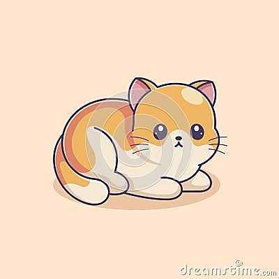 Cute kitten sitting relaxed cartoon Vector Illustration