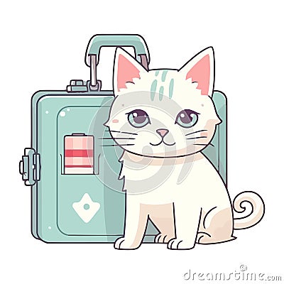 Cute kitten sitting on suitcase waiting to travel Vector Illustration