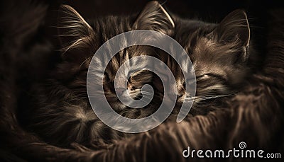 Cute kitten sleeping, fluffy fur, playful eyes, nature beauty generated by AI Stock Photo