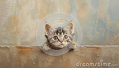 Cute kitten staring with playful, curious, fluffy, striped, abandoned, pampered pet generated Stock Photo