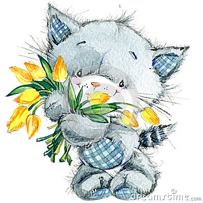 Cute kitten. watercolor Stock Photo