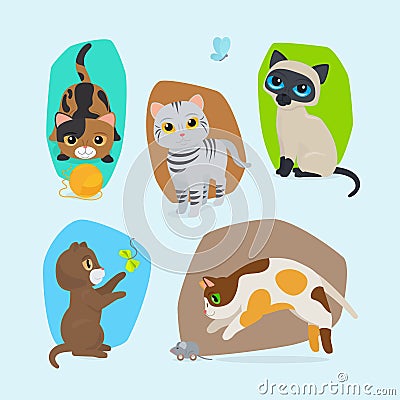 Cute kittens isolated illustration set Vector Illustration