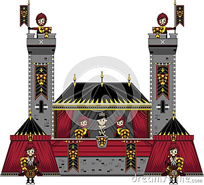 Cute Knights and Princess at Castle Vector Illustration