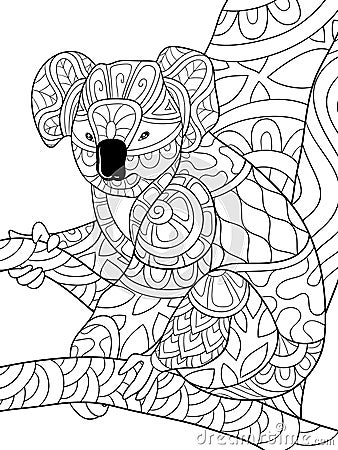 Adult coloring book,page a cute koala image for relaxing.Zen art style illustration for print Vector Illustration