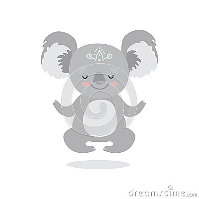 Cute Koala Bear Meditating, Sweet Grey Humanized Animal Character Vector Illustration Vector Illustration