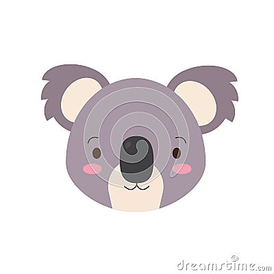 Cute koala face isolated on white background. Vector Illustration