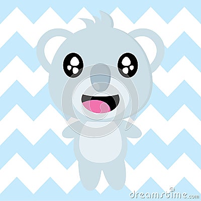 Cute koala is happy on chevron background vector cartoon, Kid postcard, wallpaper, and greeting card Vector Illustration