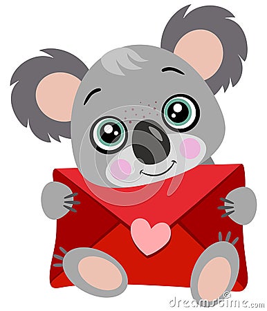 Cute koala holding a letter envelope Vector Illustration