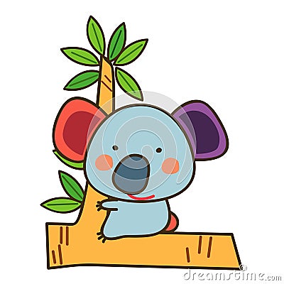 Cute koala, illustration of cute koala sitting on a tree Vector Illustration