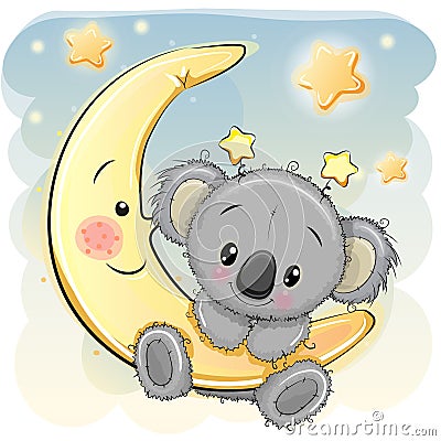 Cute Koala on the moon Vector Illustration