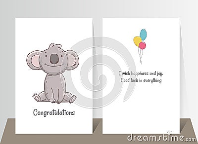 Cute koala sits. Hand drawn doodle poster template with airballs. Cute cartoon bear character Vector Illustration