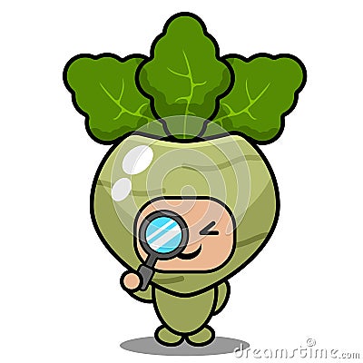 Kohlrabi detective vegetable costume mascot Vector Illustration