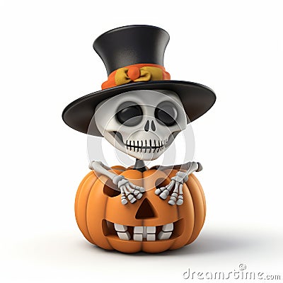 Cute Kwanzaa Jackolantern With Skeleton Hat - 3d Render Stock Photo