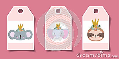 Cute labels with animals cartoons vector design Vector Illustration