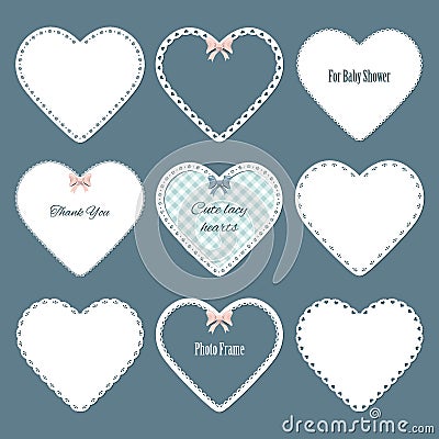 Cute lacy doilies in the shape of heart set. Stock Photo