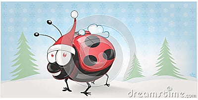 Cute Lady bug chistmas banner background Vector Illustration