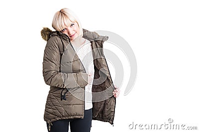 Cute lady posing with warm winter and jacket Stock Photo