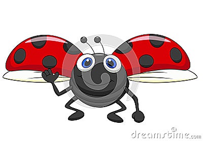 Cute ladybug cartoon flying Vector Illustration