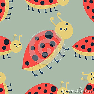 Cute ladybug cartoon red insect nature bug isolated beetle hand drawn vector illustration. Vector Illustration