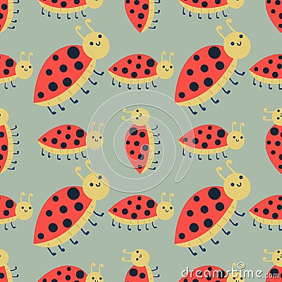 Cute ladybug cartoon red insect nature bug isolated beetle hand drawn vector illustration. Vector Illustration